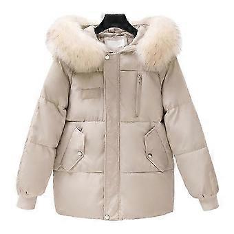 Zipper Hoodies For Women Cotton Coat Warm Keeping Loose Hooded Winter Outerwear White Size L 1Set