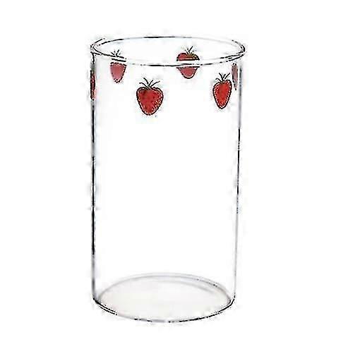 300ml 10oz High Borosilicate Nana Cute Strawberry Water Milk Drinking Glasses Cup With Straw - W