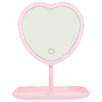 USB Rechargeable LED Makeup Mirror Desktop Heart-Shaped Mirror for Women