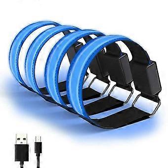 4 Pack LED Reflective Armband USB Rechargeable Adjustable Luminous Armband for Running Cycling Sports Blue