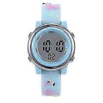 Montre LED pour enfants avec motif flamant rose, fonction lumineuse et étanche.
