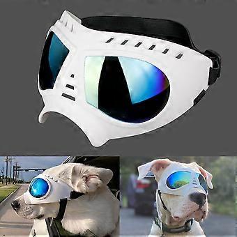 Occhiali per cani Protezione per gli occhi Cinghie regolabili Facili da indossare Occhiali da sole anti-UV per cani di taglia medio/grande Bianco