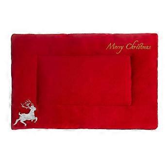 Christmas Pet Cushion Elk Embroidery Pattern Skin Friendly Super Soft Rectangle Pet Sleeping Mat For Christmas Qinhai