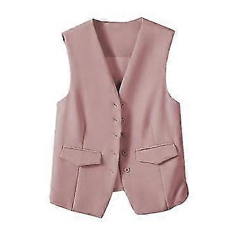 Women Suit Waistcoat Single-breasted V Neck Sleeveless Decorative Pockets Cardigan Solid Color Formal Business