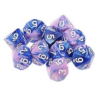 Set da 10 dadi poliedrici D10 a 10 facce con numeri e quadranti per giochi da tavolo PXPF, stile 2