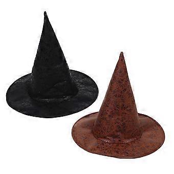 2 heksenhoeden voor een feestje - Suède puntige tovenaarshoed - Middeleeuwse carnavalsmuts voor volwassenen - Decoratieve cosplay-hoofdbedekking bruin/zwart