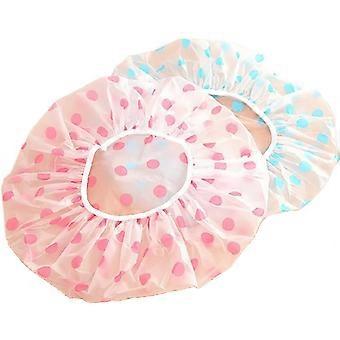 Bonnet de douche imperméable à pois pour femme, bleu, style spa, tendance et astucieux.
