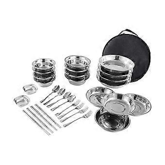 Stainless Steel Plates and Bowls Camping Set Camping Utensils Portable Camping