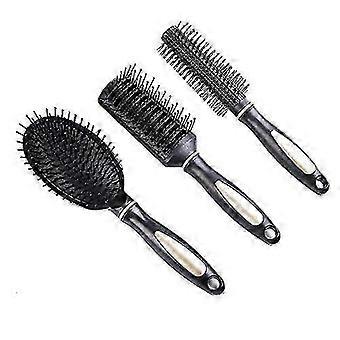 Black Detangling Hair Brush Set for Wet & Dry Hair, Paddle & Round Brushes for Thick Curly Hair