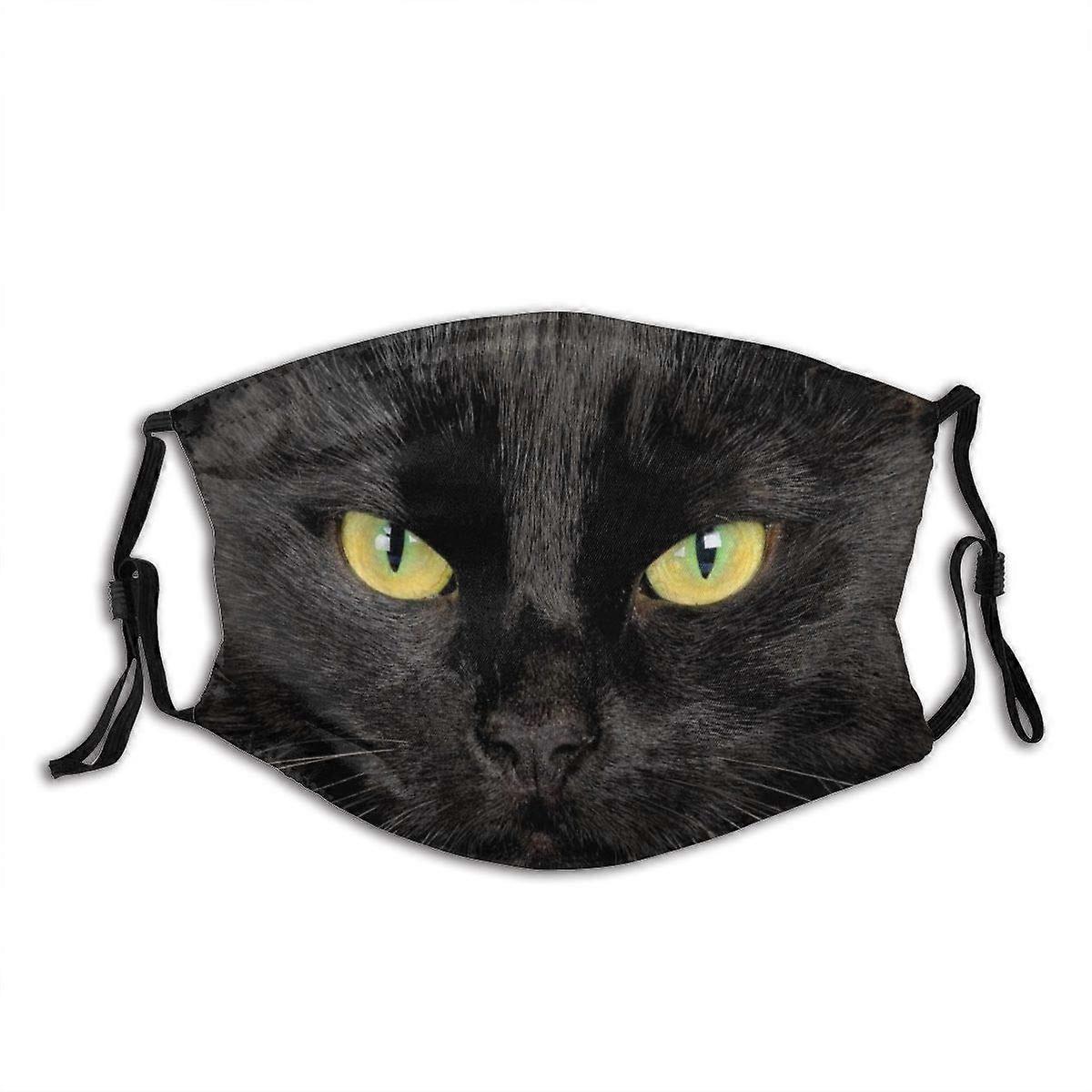 Reusable Polyester Face Mask Black Cat Print with Adjustable Strap and Replaceable FiveLayer Filter