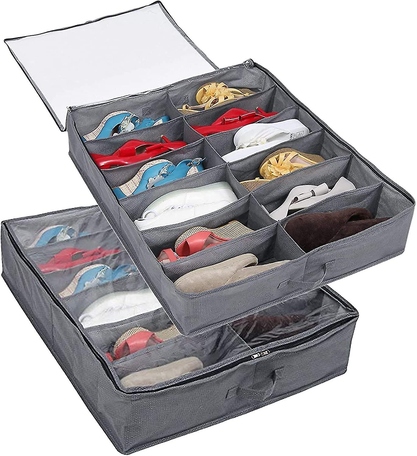 2 Pcs Under Bed Shoe Storage Organiser, Folding Under Bed Shoe Box, Removable