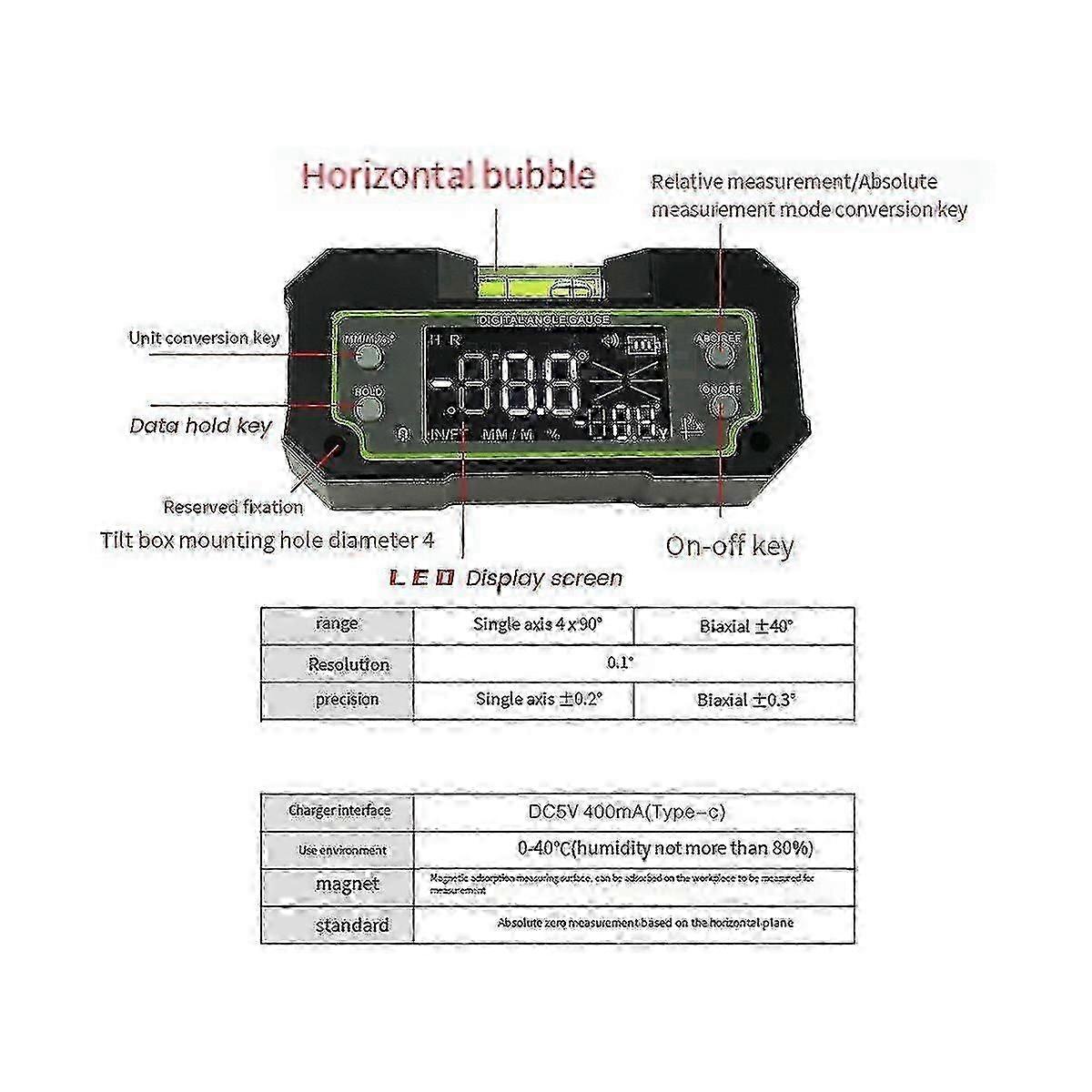 Magnetic Digital Protractor Bluetooth Dual Axis Inclinometer Rechargeable Level Tool compatible with Accurate Angle Measuring