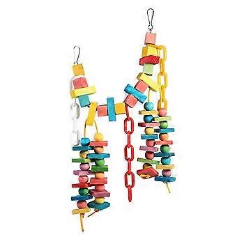 Colorful Parrot Wooden Pendant Bridge Log Bird Toy for Cage Use