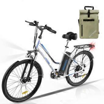 HITWAY 26” Electric Bike White - 7 Speeds - Removable Lithium Battery - 36V 11.2AH + HITWAY Green Bag