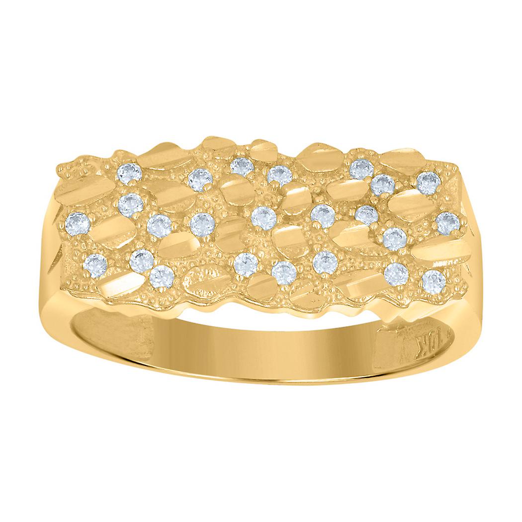 10k Yellow Gold Mens Cubic Zirconia Nugget Fashion Ring 8.9x3.3mm Wide-Ring for Men - 4.0 Grams