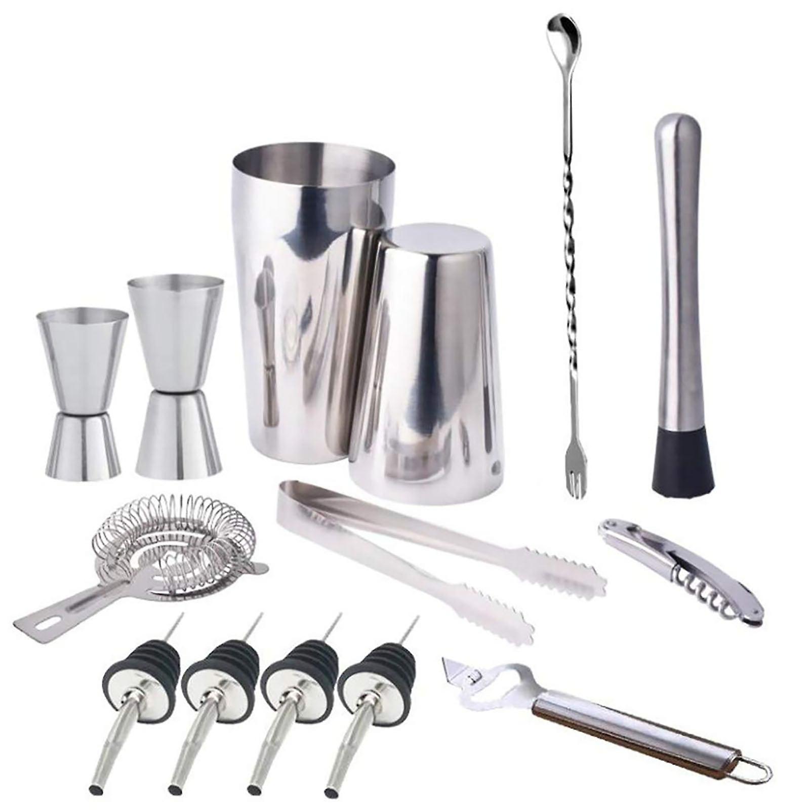 14Pcs Bar Boston Martini Spirit Cocktail Mixer Maker Shaker Strainer Muddler Set