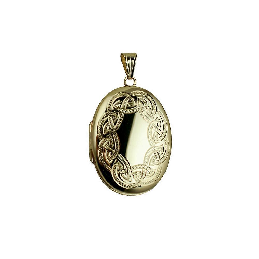 9ct Gold 35x26mm Celtic hand engraved oval Locket