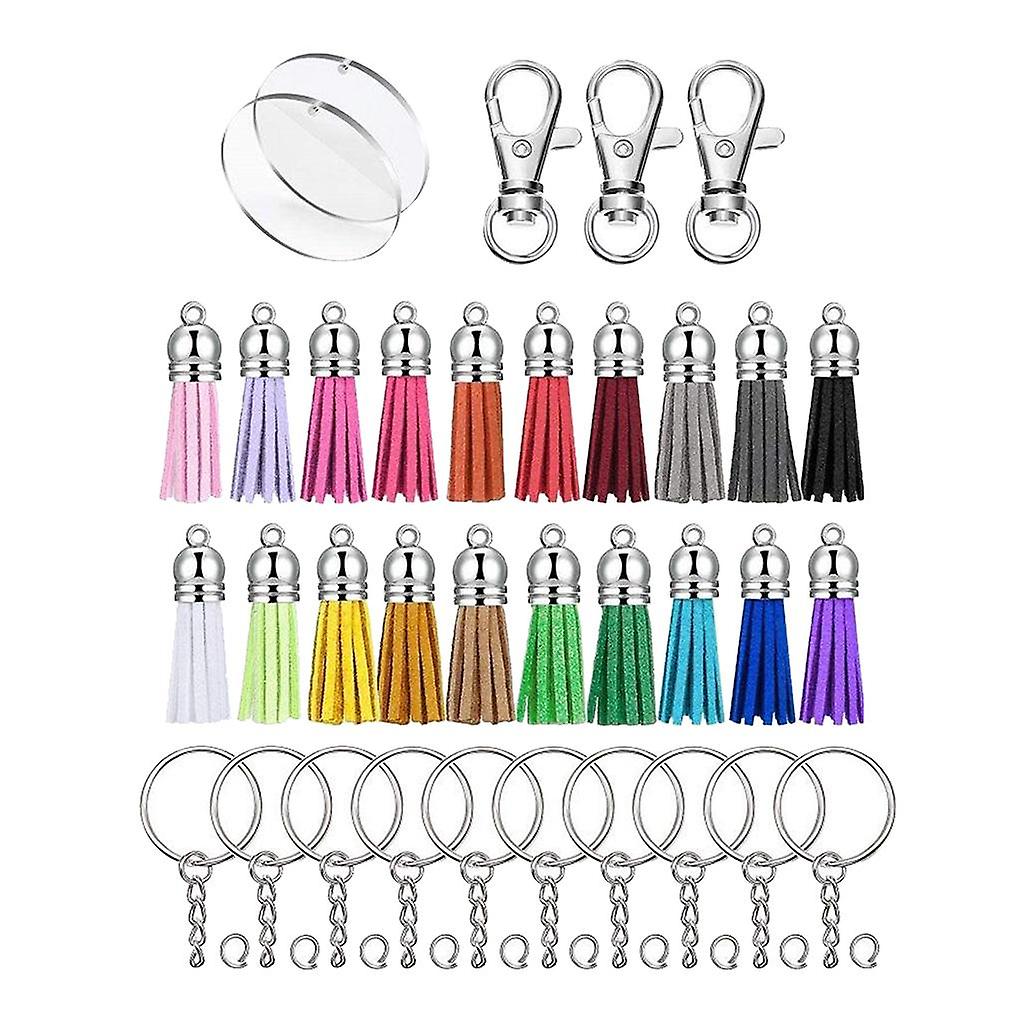 100 Pcs Acrylic Keychains Blanks Tassels Key Ring Pendant Bulk DIY Handiwork