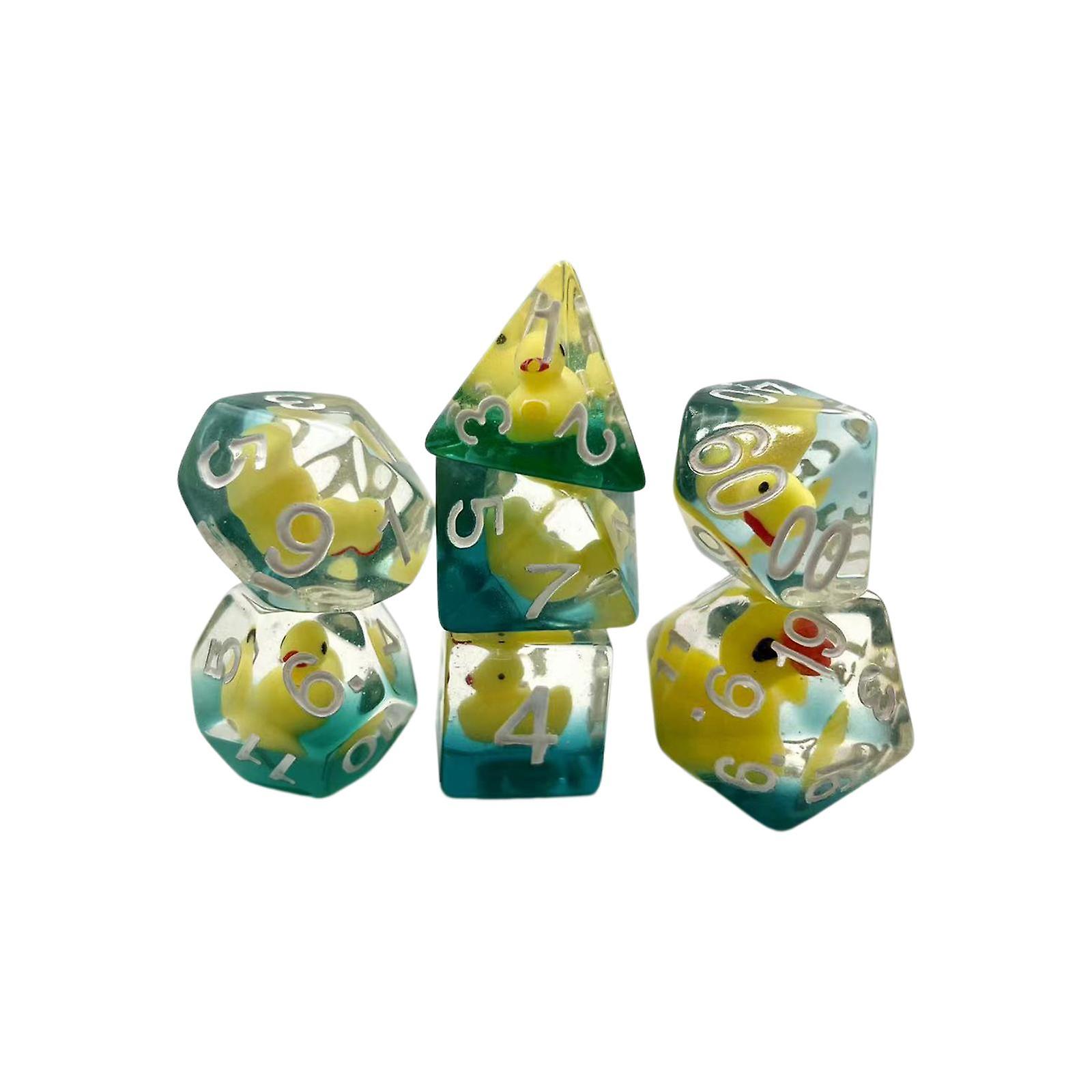 7x Acrylic Polyhedral Dices Set D4 D8 D10 D12 D20 Filled with Ducks