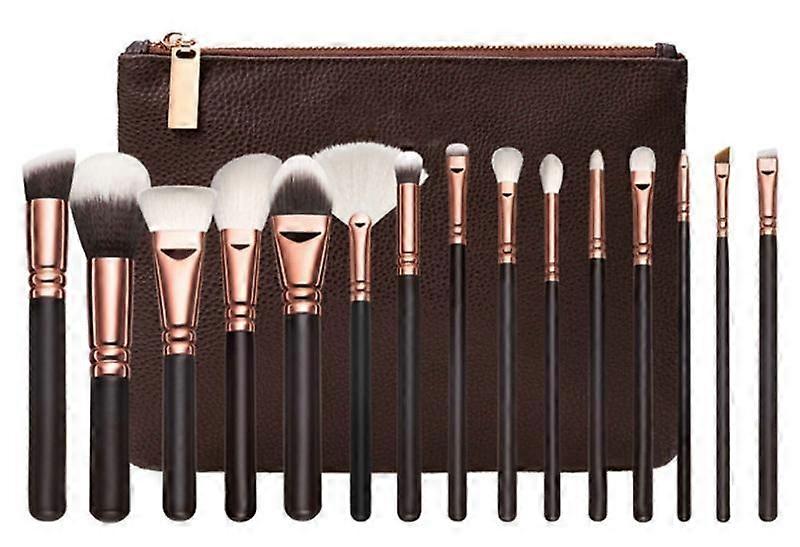 15 Professional Makeup Brushes with Stylish Storage Brown