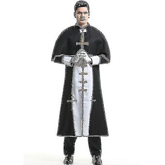 Robe de prêtre à capuche - Décoration médiévale pour homme - Costume d' Halloween et de cosplay sexy - Grande taille (noir, L