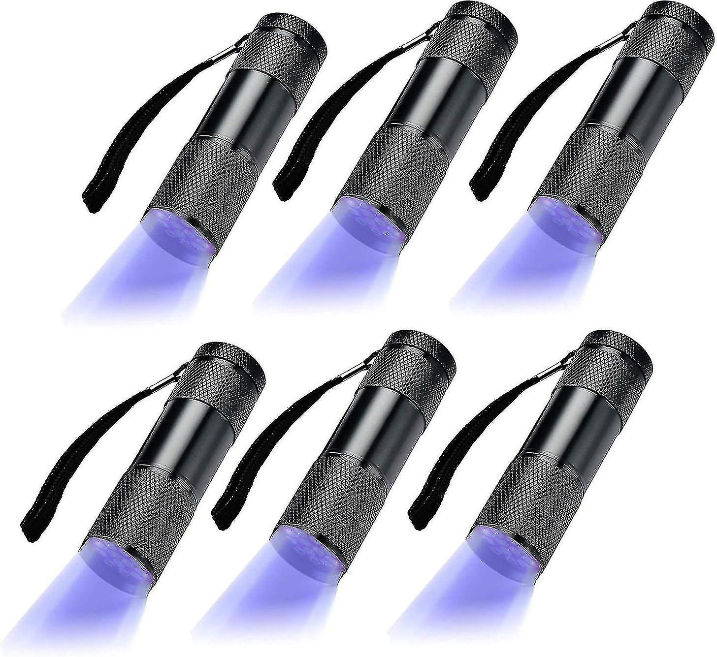 6 Pack Uv Ultra Violet Blacklight 9 Led Flashlight Outdoor Torch Light Etc.