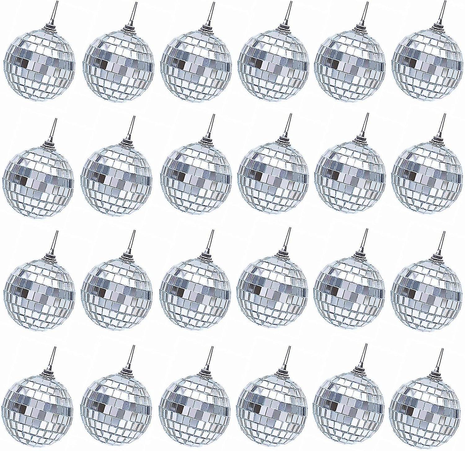 Silver Disco Ball Hanging Mirror Ornaments 24 Pack