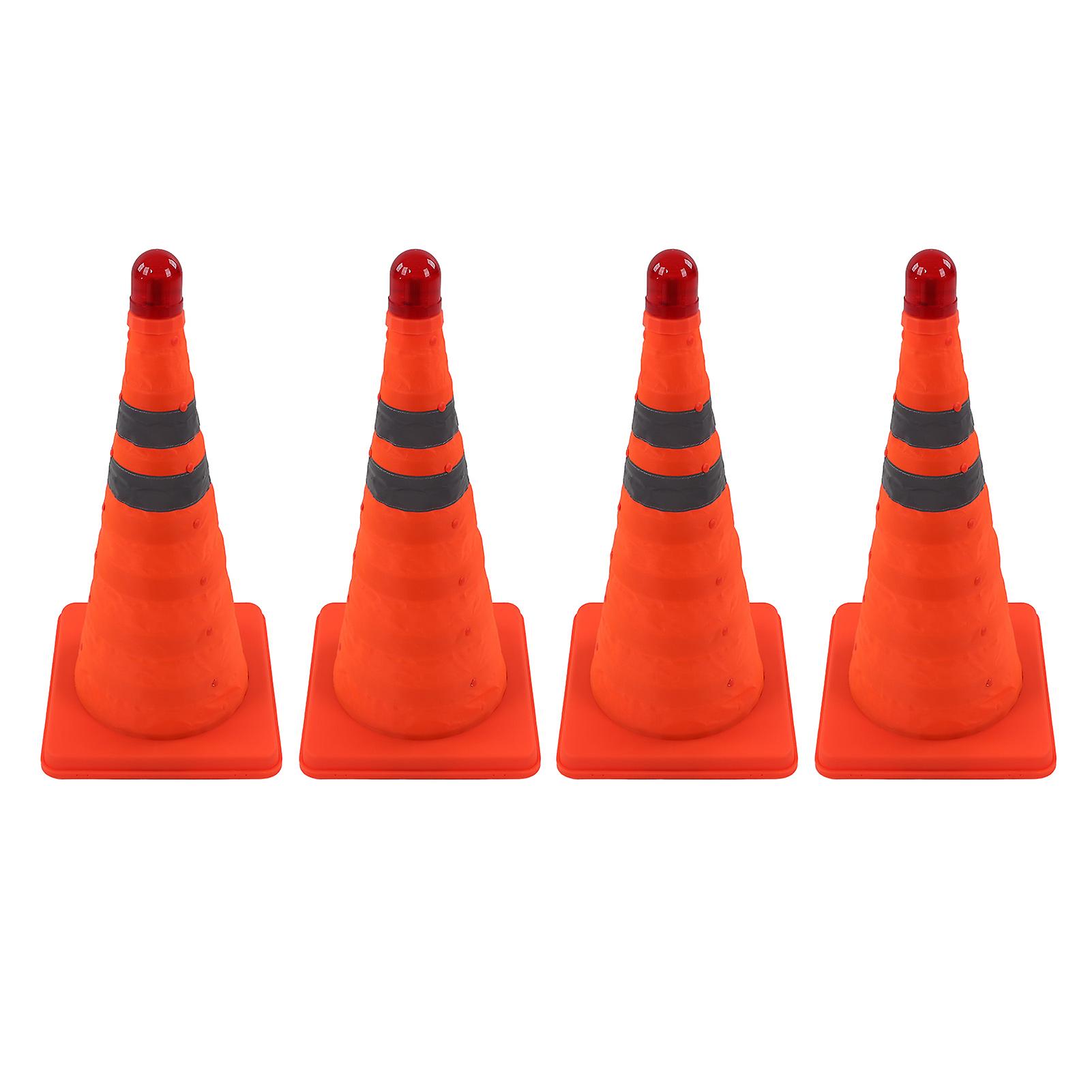 4Pcs Collapsible Traffic Cone Orange Reflective Pop Up Foldable Construction Parking Safety Cone with LED Light 18inch 