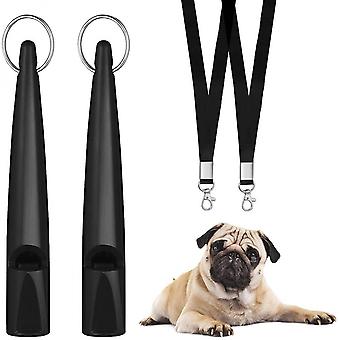 Veeki 2 PCS Dog Whistle to Stop Barking Neighbors Dog, Silent Whistles Easy to Carry, Professional Dog Training Tool with Black Lanyard(Black)