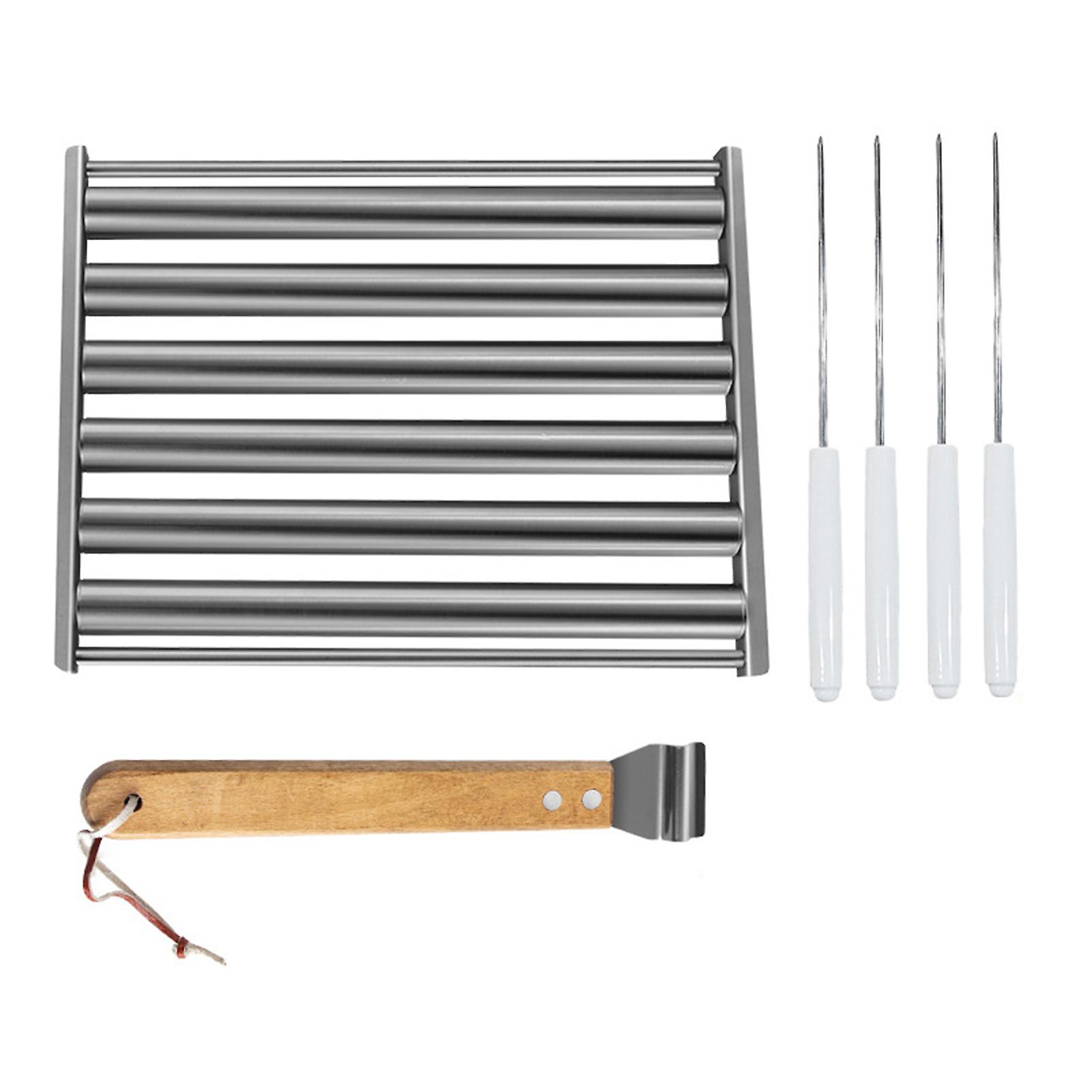 5 Slots Handheld Hot Dog Grilling Roller Multi-Purpose Portable Sausage Roast Rack for Kitchen Home