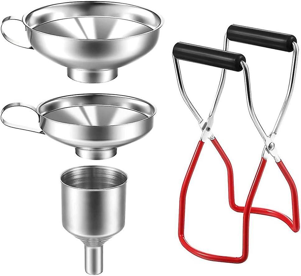 Stainless steel funnel set, 4 piece jam funnel Filling funnel Funnel set with handle, tin tongs Stai
