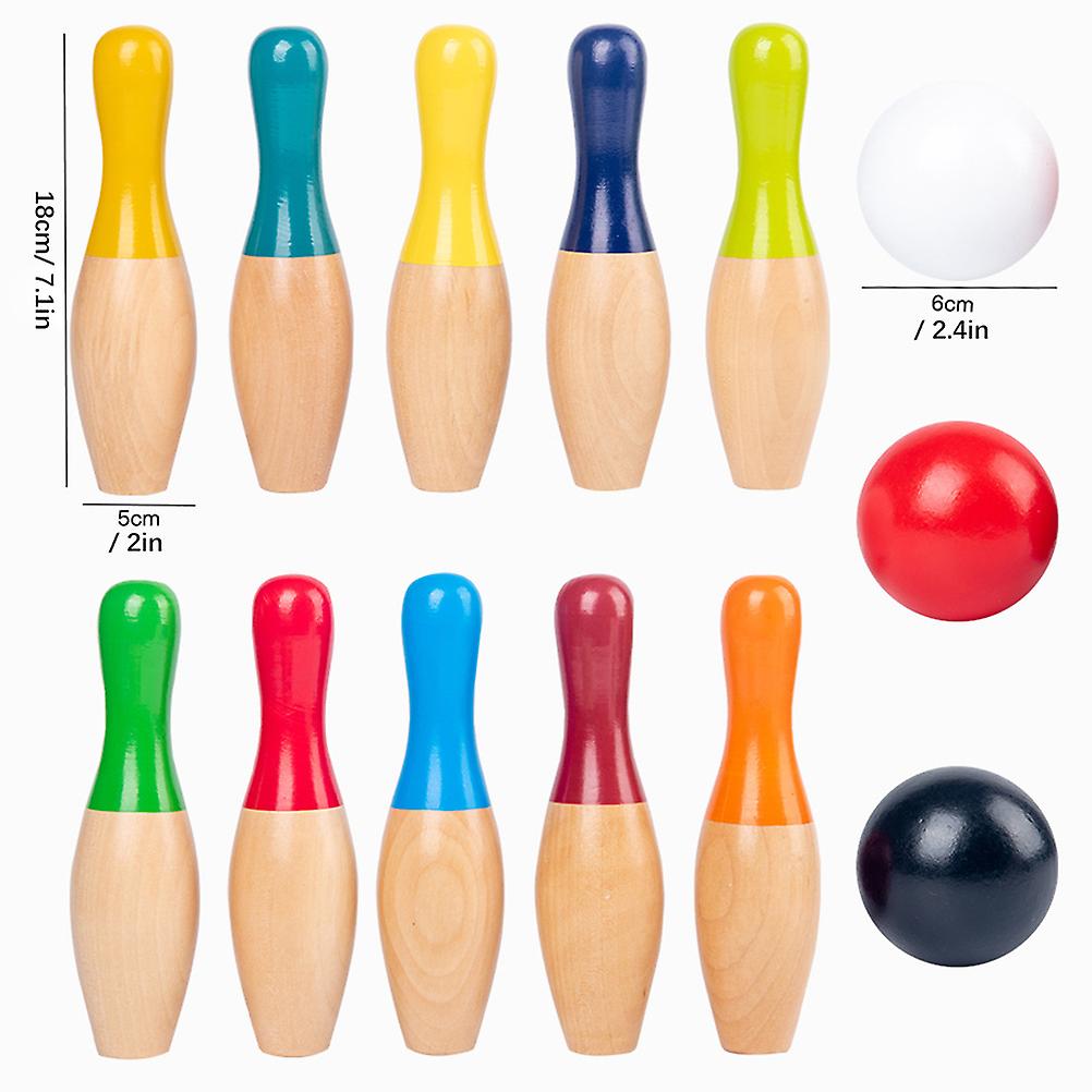 Wooden Bowling Wooden Backyard Skittles Yard Game Set with 10 Pins 3 Balls and Mesh Bag for Kids Adults Indoor Outdoor