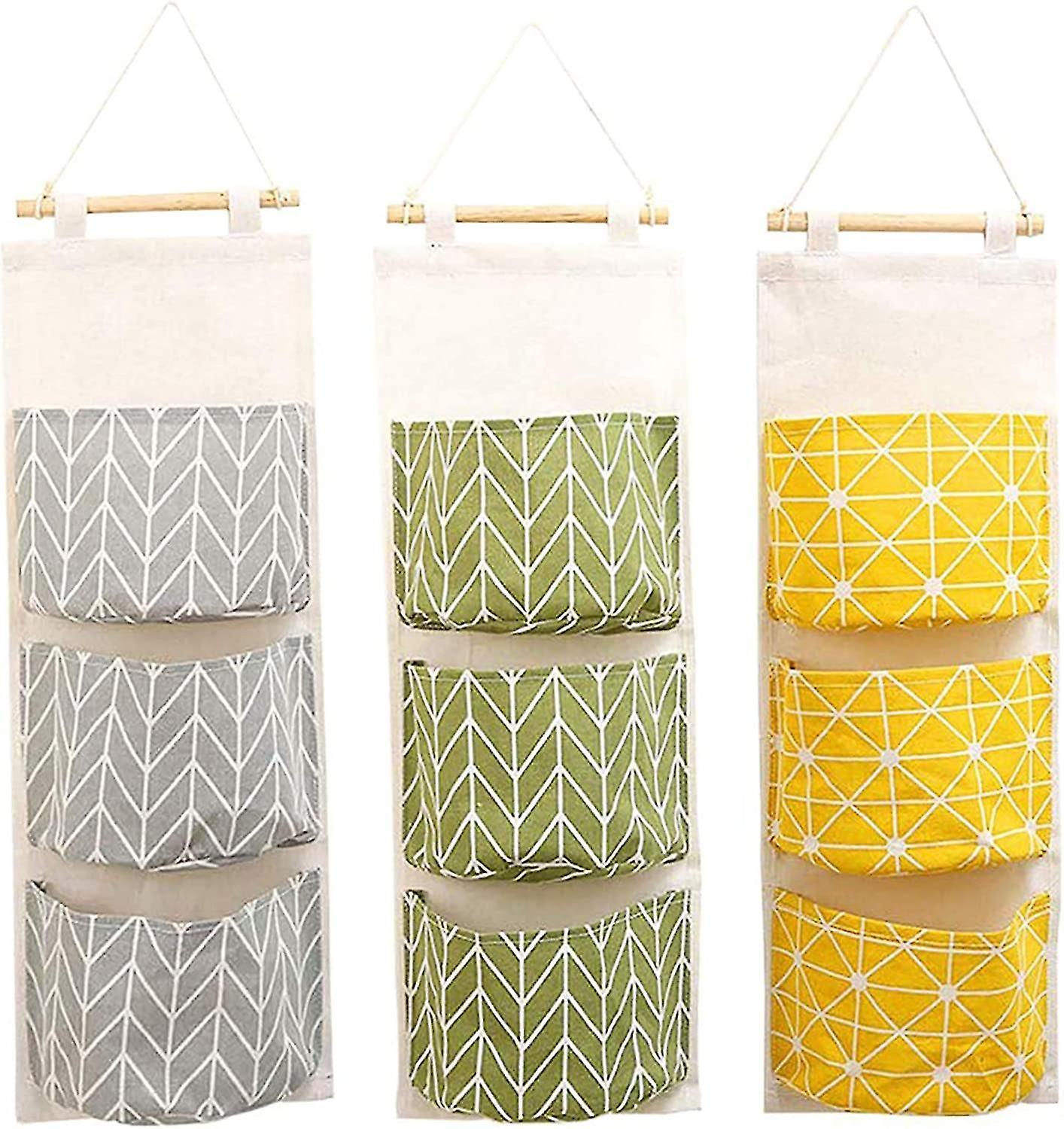 3pcs Cute Linen Cloth Hanging Storage Bag Behind Foldable Wall Door For Storing Small Stuff In Entry