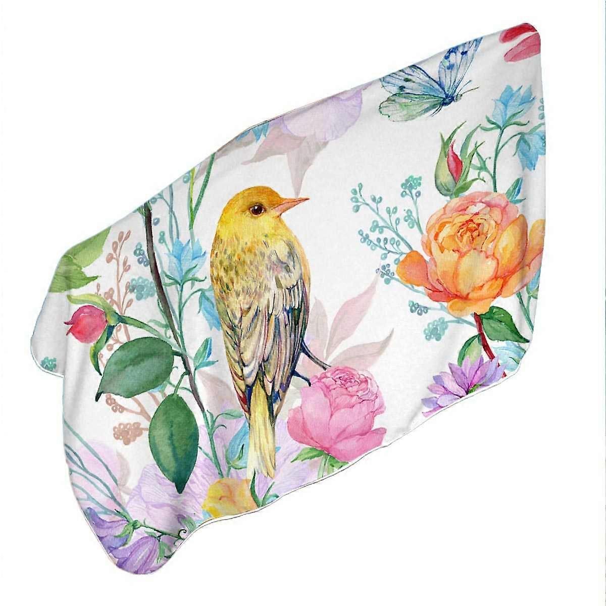 Colorful Flowers and Bird Microfiber Beach Towel