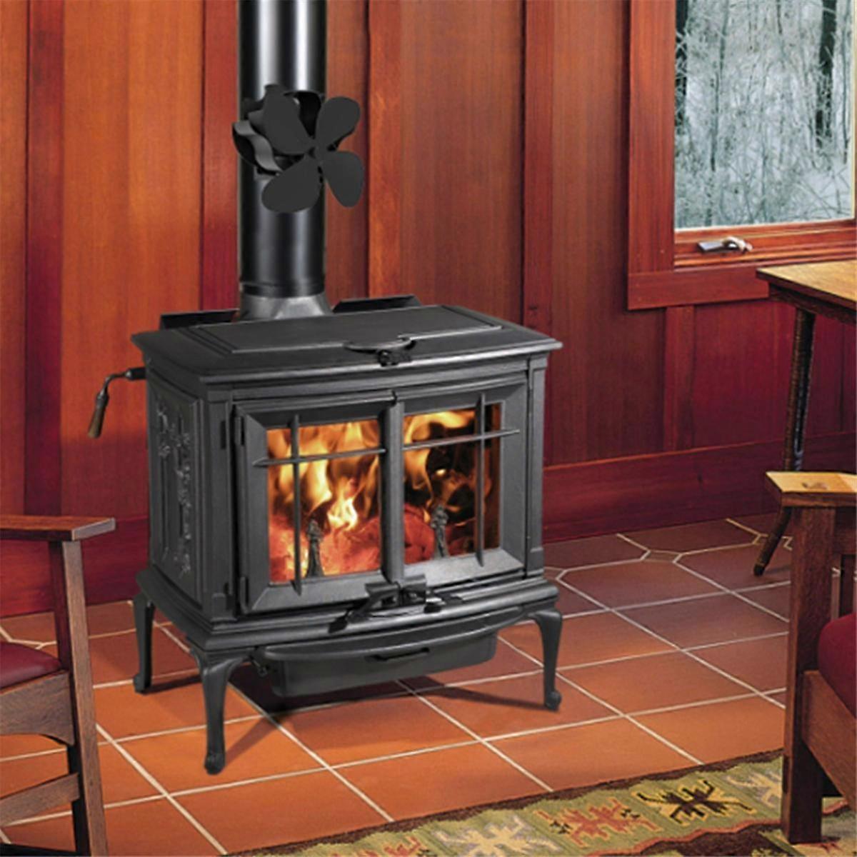 مروحة موقد الخشب مروحة مدفأة تعمل بالطاقة الحرارية 4 شفرات مروحة موقد ملحقات موقد الخشب التشغيل الصامت