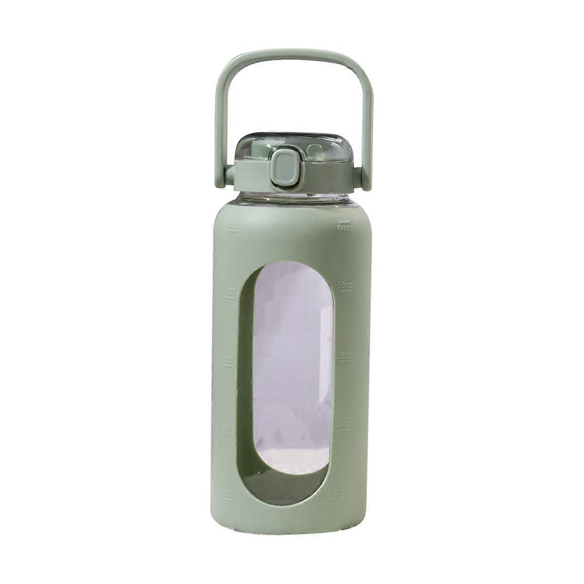 64 Oz Glass,Wide Neck Half Gallon Water Bottle with Handle, Silicone Sleeve and Capacity Markings