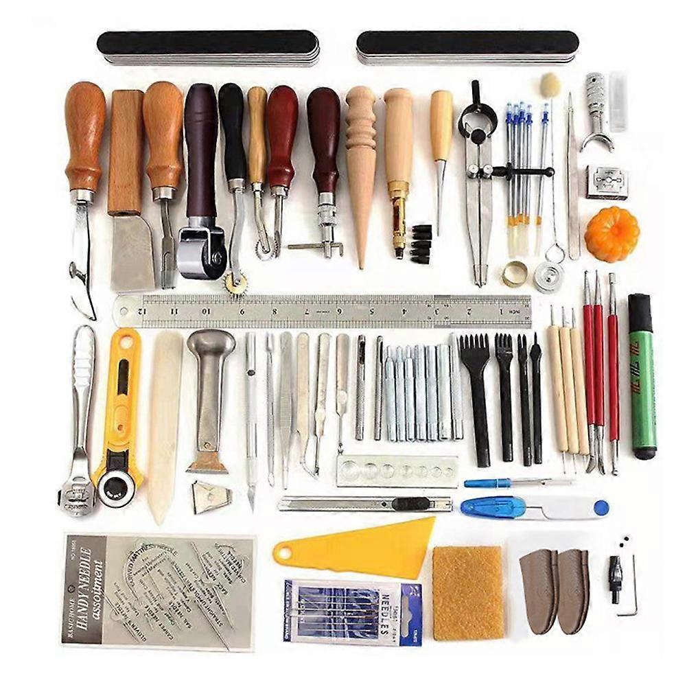 87pcs Leather Craft Tools Kit Hand Sewing Stitching Punching Carving Tool Set YEMAA