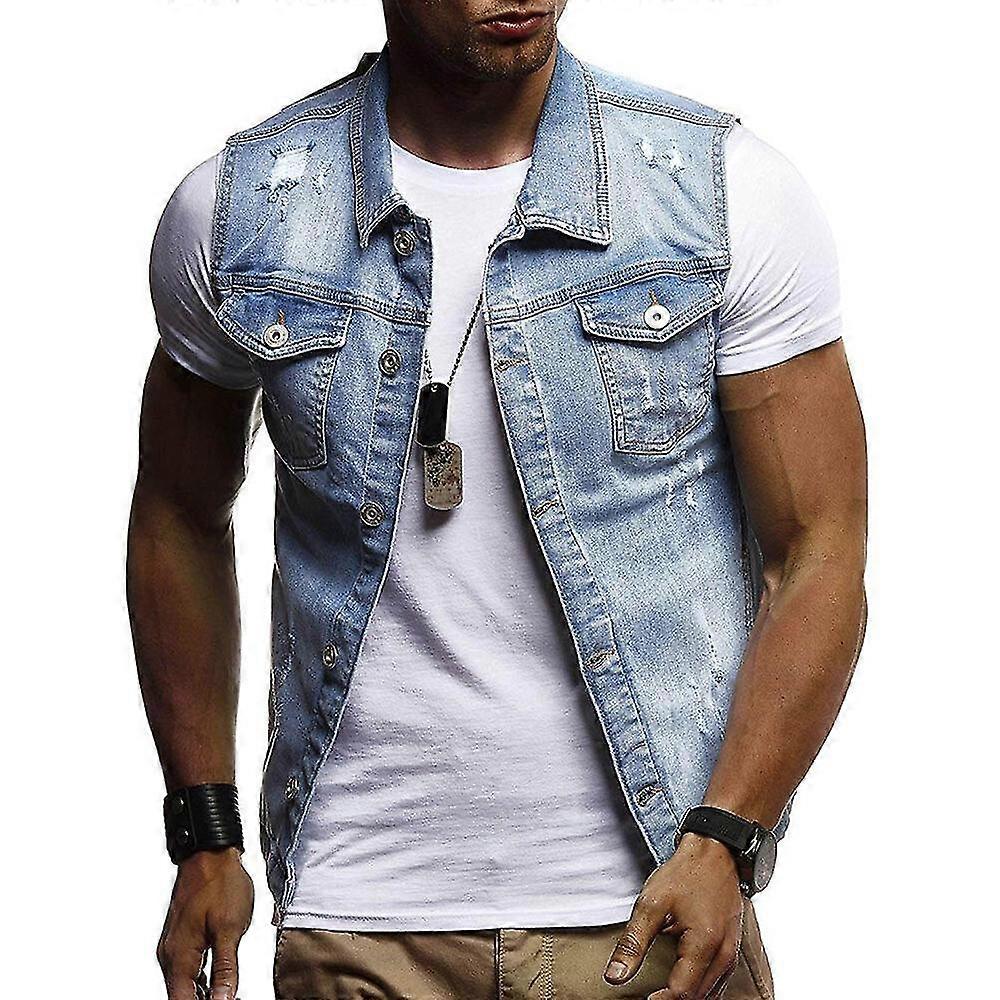 Τζιν Γιλέκο Ανδρικό Πέτο Αμάνικο Slim Fit Casual Τζιν Γιλέκο