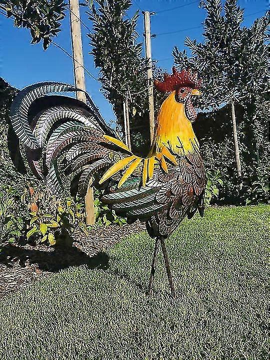 Gallina/Gallo Decorativo In Metallo Per Giardino - 32x12x40 Cm, Vernice Antiruggine, Dorato
