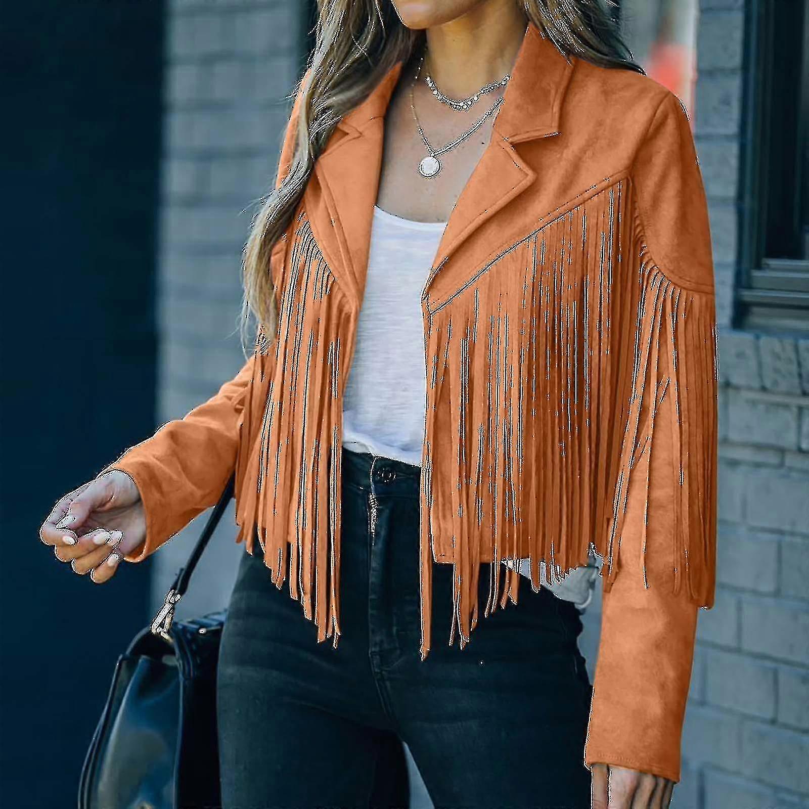 Fringe Coat For Women Faux Suede Leather Cowboy Style Coat Long