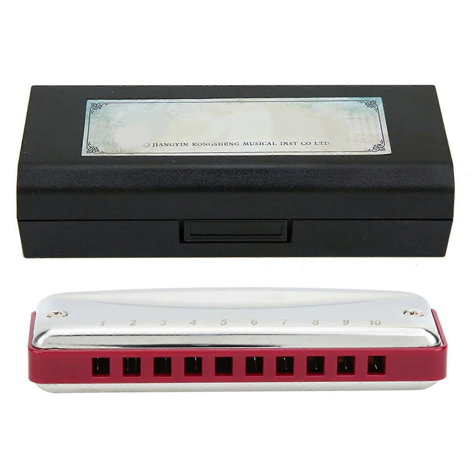 Blues Harmonica 10 Holes Mouthorgan F Key Stainless Steel ABS Resin Wind InstrumentRed