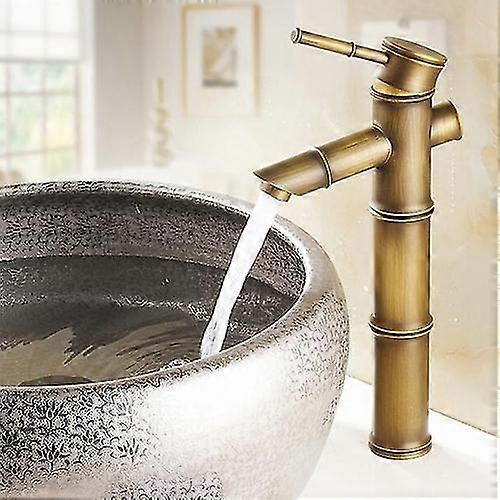 Antikk messing Foss Baderom Vask Tappekran Fartøy Tall Bamboo Water Tap Mixer Varm og kald Single Hole Basin tappekran Vintage