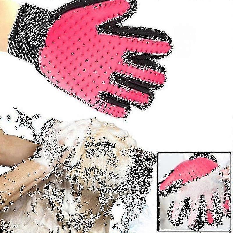左手5本指脱落ブラシグローブペット優しい効率の良いマッサージグルーミング(ピンク)