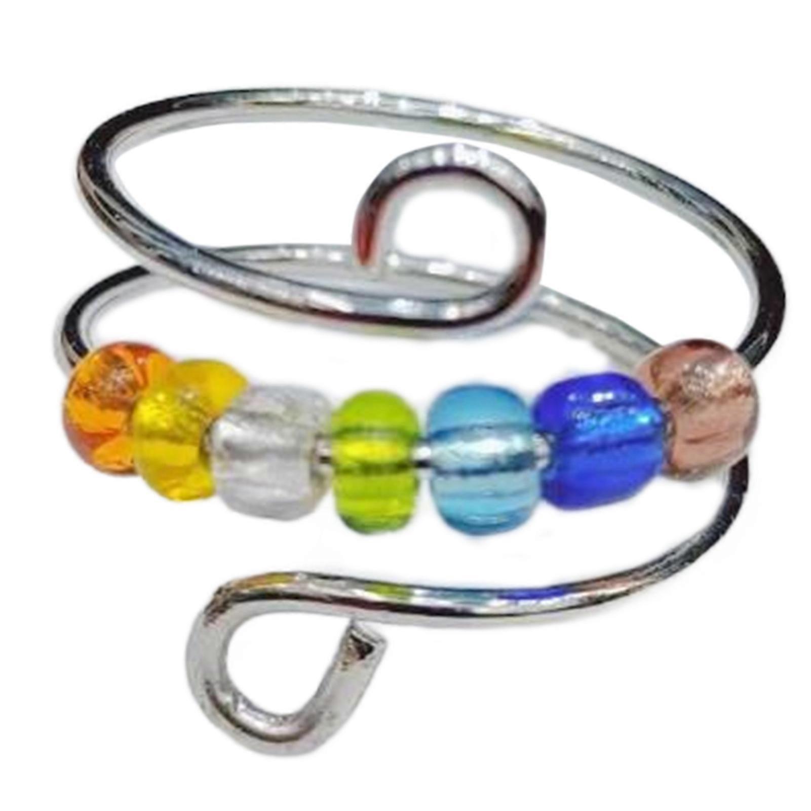 Anxiety Ring Rainbow Beads Anxiety Ring Women Adjustable Rotate Beads Open Ring