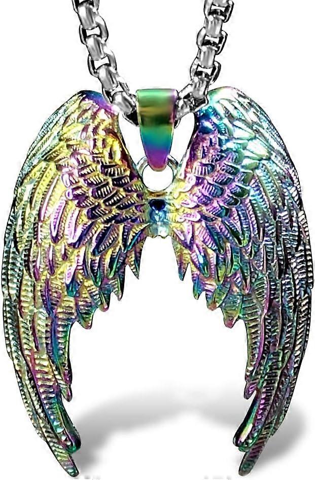 Angel Wings Necklace for Men Boys Teen Stainless Steel Pendant,Cool Amulet  Jewelry 25inch Chain