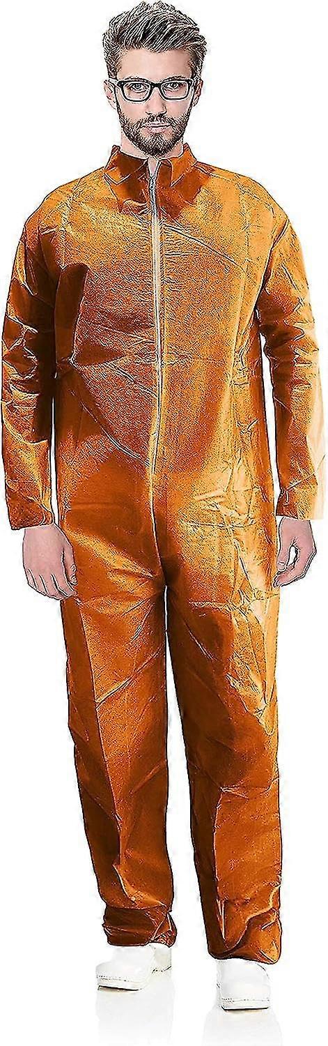 Orange Waterproof Disposable Coveralls For Men And Women, Non-woven 40 Gsm Pe Laminated Polypropylene Full Body Protective Suits With Open Wrists, Fro
