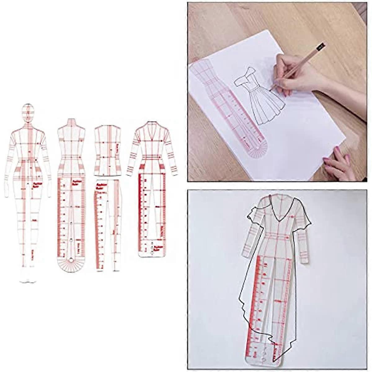 Righello Design Moda Xtahdge - Stencil Per Schizzi E Modelli Di Abbigliamento Tipo B