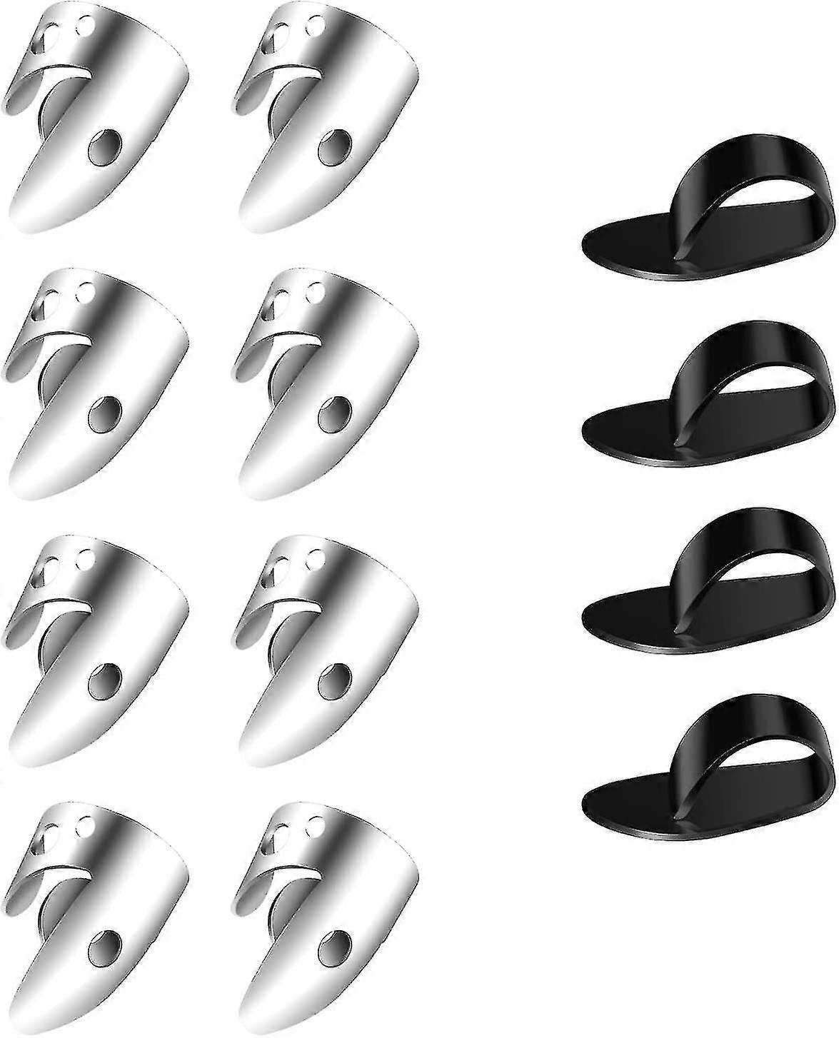 Ensemble de médiators réglables, comprenant 8 médiators en acier inoxydable argenté + 4 médiators en plastique pour guitare, banjo, harpe, basse, instruments à cordes