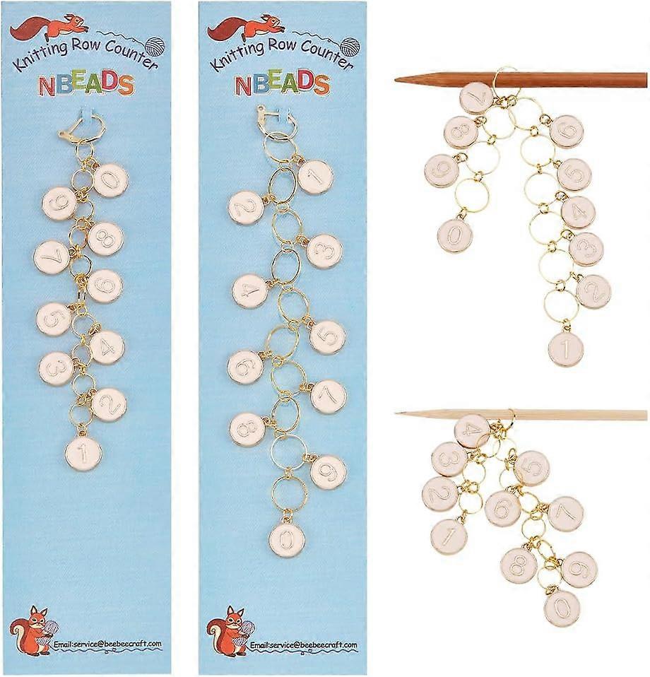 2 Pcs 2 Sizes Flat Round Charm Knitting Row Counter Chains Numbers Alloy Enamel Charms Stitch Marker for Knitting Crochet Tracking Project Progress Pi