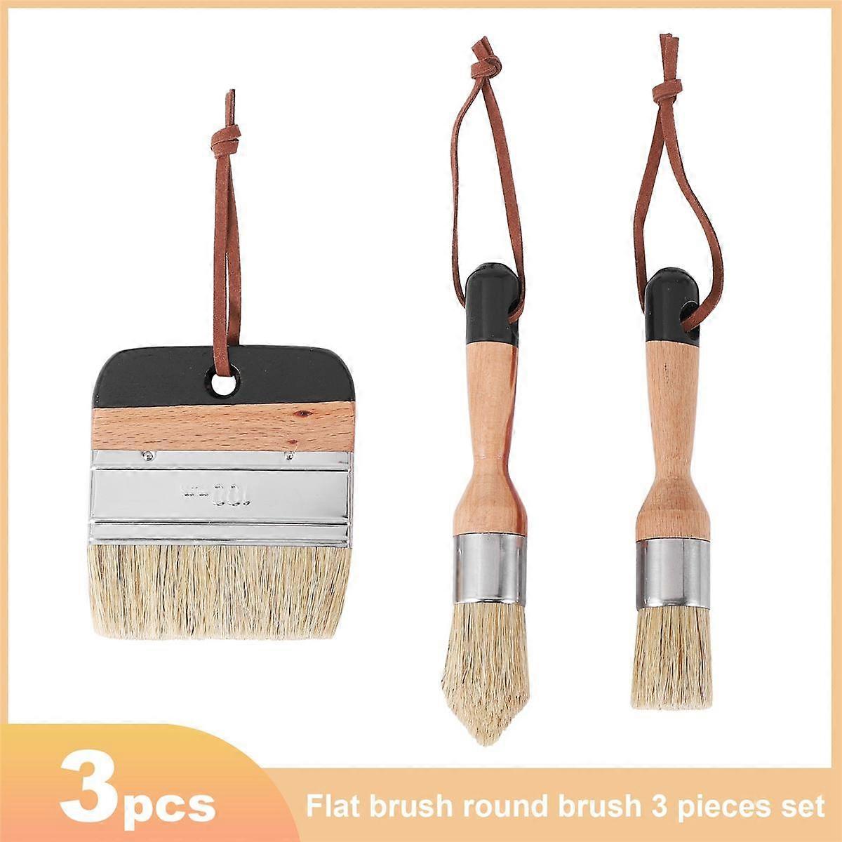 3Pack Chalk and Wax Paint Brushes Bristle Stencil Brushes for Wood Furniture Home Wall Decor
